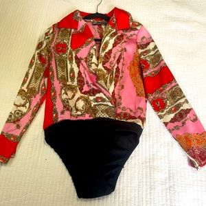 Pink, Black and white body suit